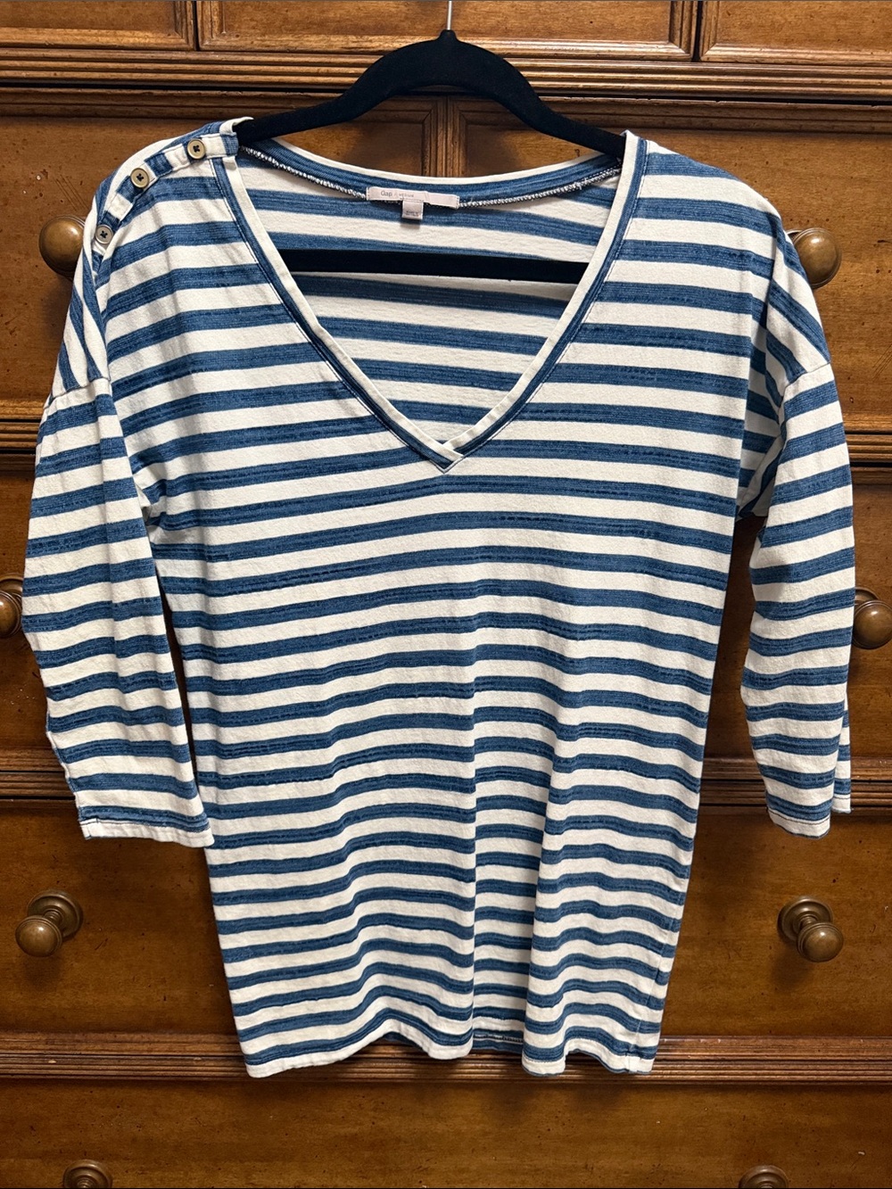 GAP Blue and White Striped V-Neck Tunic with Shoulder Buttons
